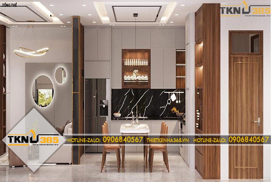 Thiết kế nội thất tích hợp tủ đựng rượu cho chị Tiên ở Bạc Liêu