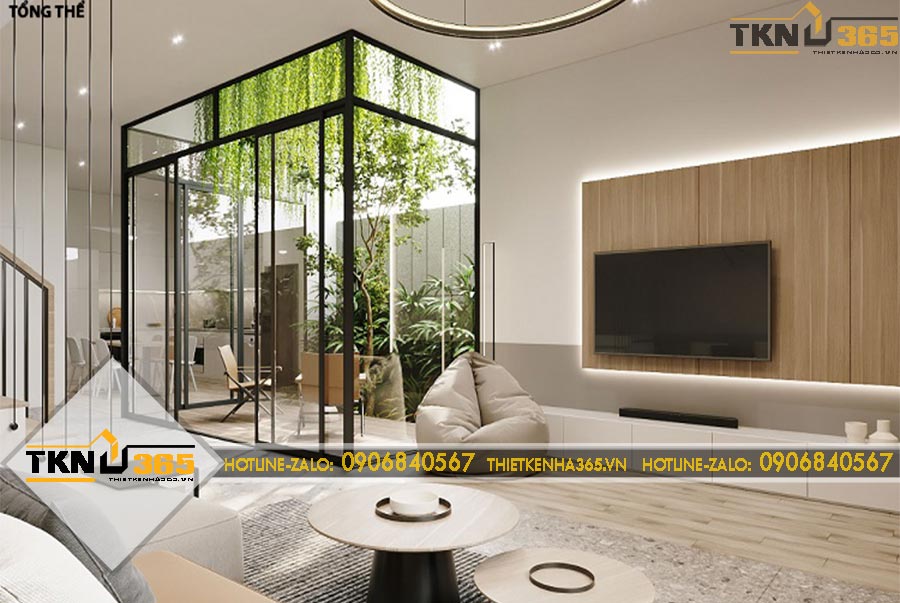 Thiết kế nội thất có giếng trời cho chị Hoa ở Thủ Đức