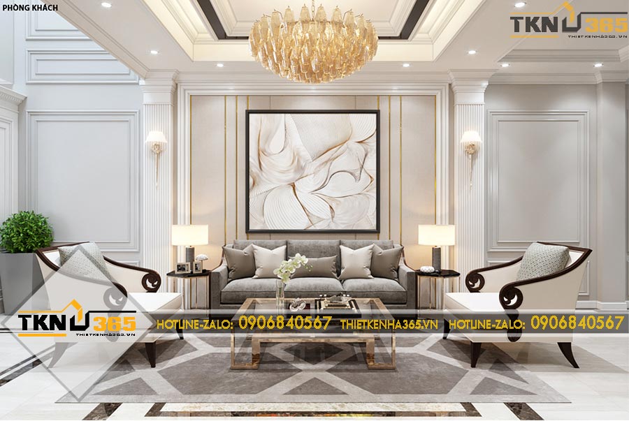 Thiết kế nội thất tân cổ điển nhà ống cho chị Bông ở Nhà Bè