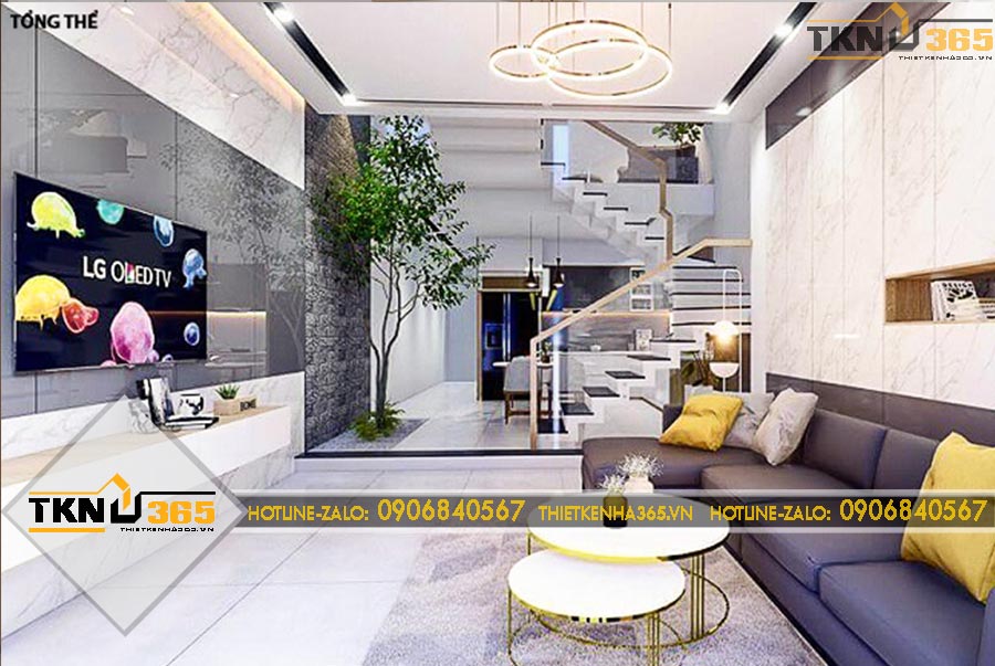 Thiết kế nội thất có cây xanh trong nhà cho anh Tùng ở Bình Chánh