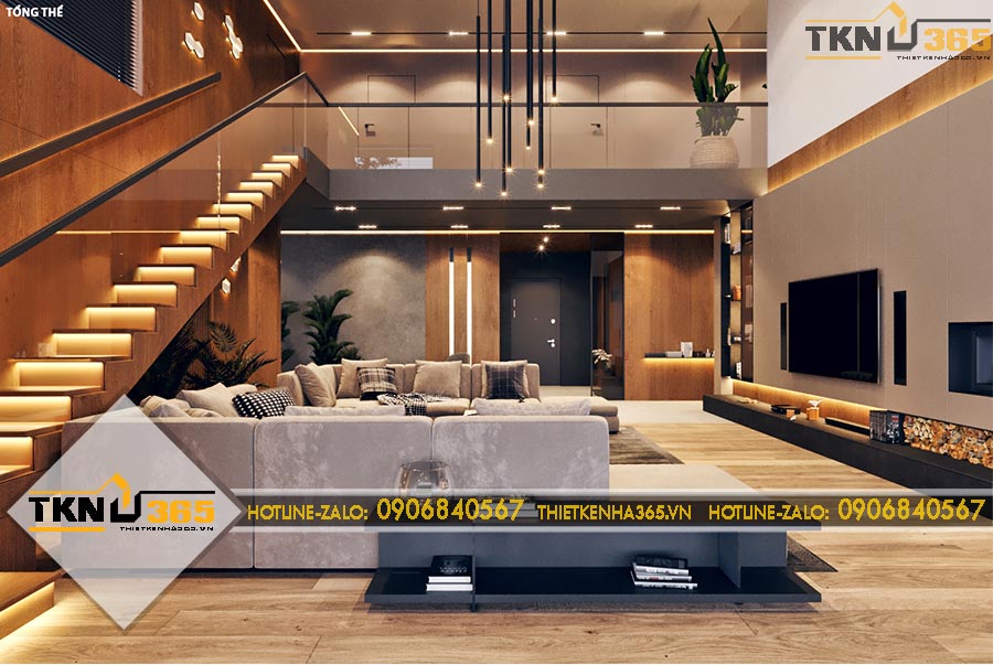 Thiết kế nội thất ốp gỗ kịch trần cho anh Thức ở quận 11