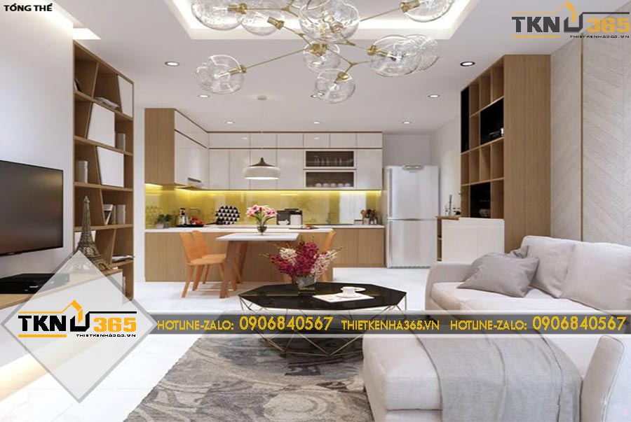 Thiết kế nội thất phòng khách bếp liền kề cho chị Thuý ở quận 6