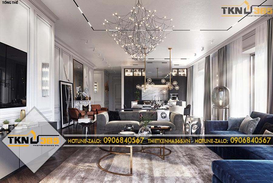 Thiết kế nội thất tông màu trắng xanh cho chị Trinh ở quận 1