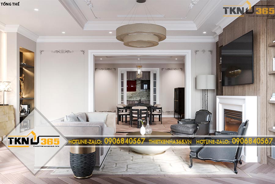 Thiết kế nội thất nối liền phòng khách và phòng ăn cho chị Hợi ở Lâm Đồng