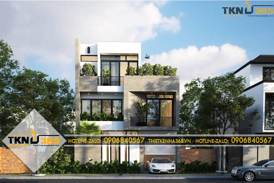 Thiết kế biệt thự 3 tầng kết hợp cây xanh 10x16m cho anh Phú ở Bình Tân