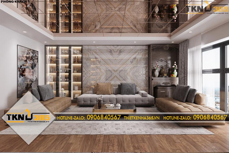 Thiết kế nội thất màu nâu chủ đạo cho anh Dũng ở Bạc Liêu