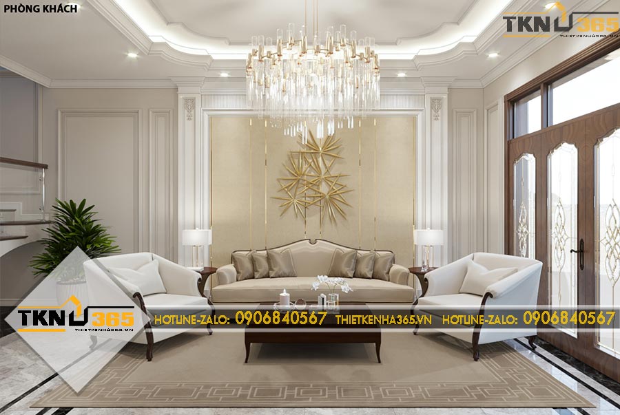 Thiết kế nội thất phong cách tân cổ điển Pháp cho chị Nhung ở Bình Phước