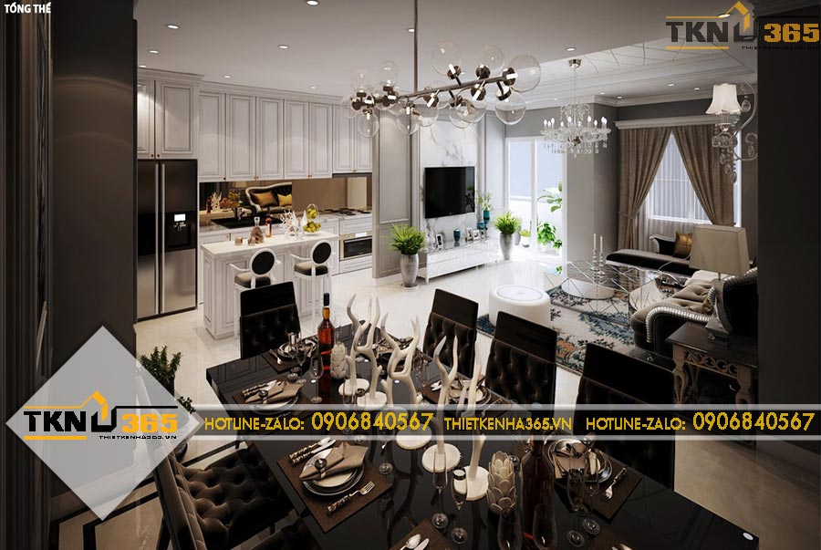 Thiết kế nội thất chung cư 80m2 cho chị Xuân ở Vĩnh Thạnh Cần Thơ