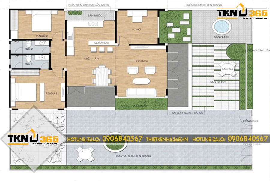 Thiết kế nội thất tích hợp giếng trời có cây xanh cho anh Mây ở Cần Thơ