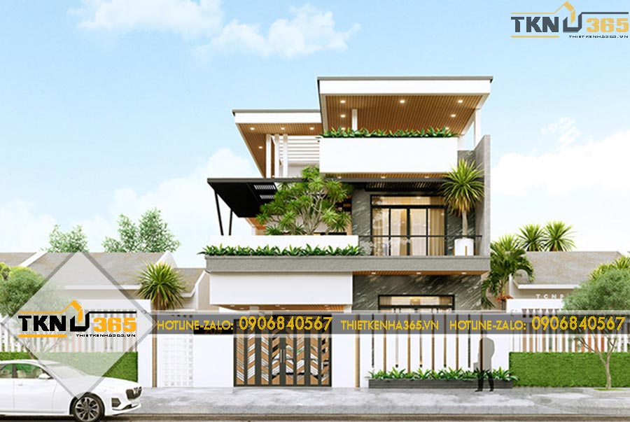 Thiết kế biệt thự 3 tầng kết hợp cây cảnh 8x15m cho anh Vĩnh ở TPHCM