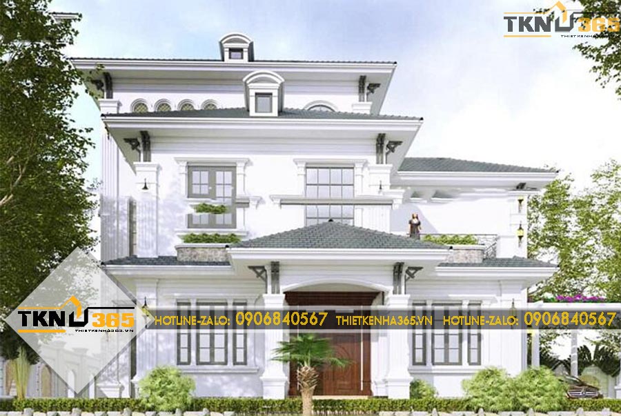 Thiết kế biệt thự 3 tầng tân cổ điển 18x15m cho chị Tư ở Tân Phú