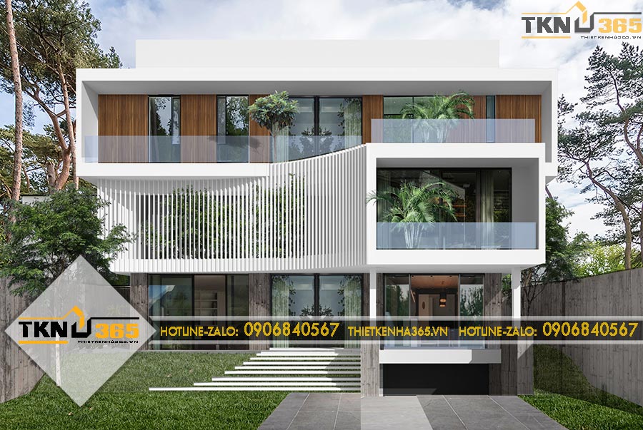 Thiết kế biệt thự 3 tầng hiện đại 15x17m cho anh Nhân ở Tiền Giang