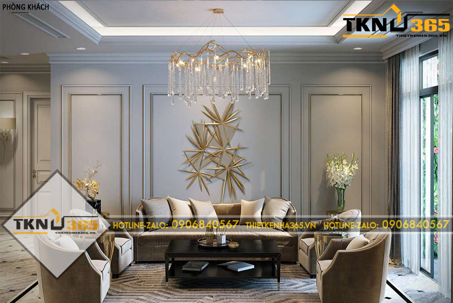 Thiết kế nội thất phong cách tân cổ điển kết hợp nội thất ánh kim cho chị Thảo ở Bình Tân