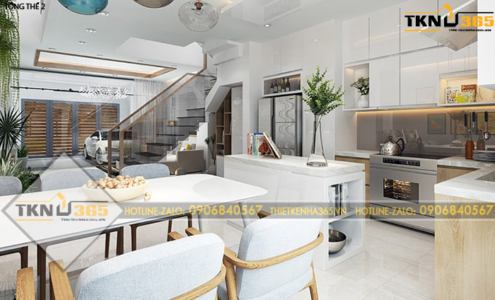 Thiết kế nội thất nhà ống tích hợp sân để xe hơi cho anh Hiển ở Bảo Lộc