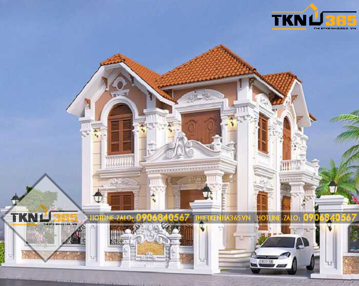 phoi canh biet thu 2 tang kieu phap mai thai 100m2