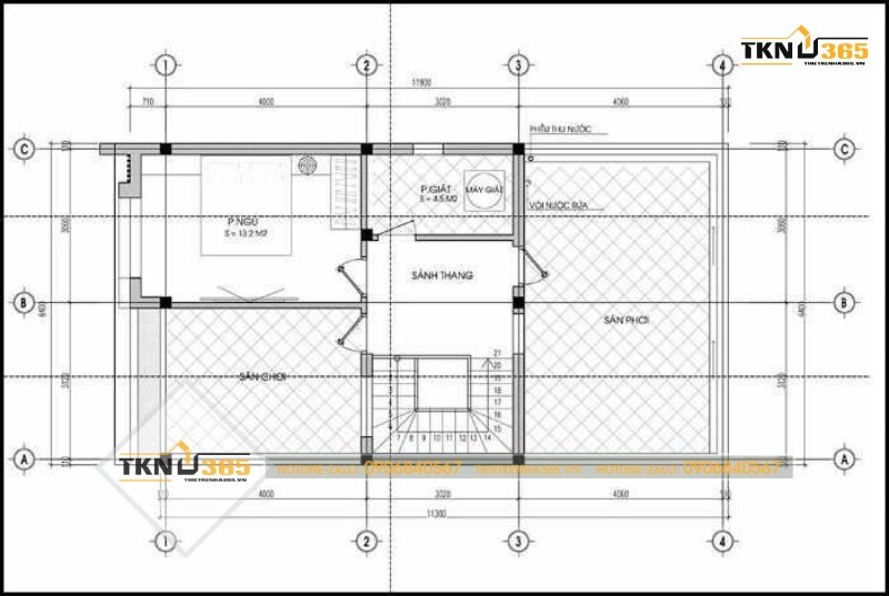 Bản vẽ mặt bằng tầng 2 của thiết kế nhà phố mặt tiền rộng 6m mang phong cách hiện đại