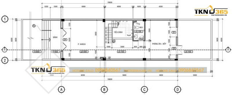 Bản vẽ công năng tầng 1 của nhà đẹp mặt tiền 6m 3 tầng