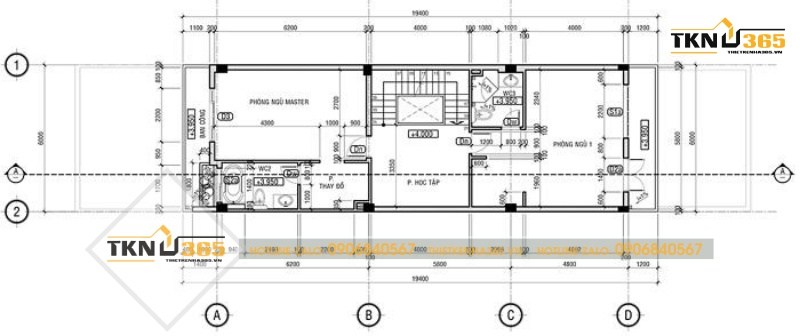 Bản vẽ công năng tầng 2 của nhà mặt tiền 6m