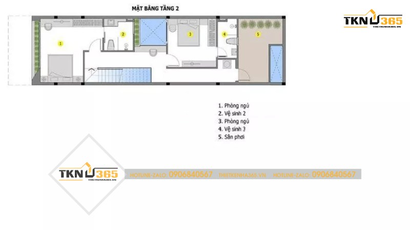 Mặt bằng tầng 2 của ngôi nhà phố mặt tiền 6m