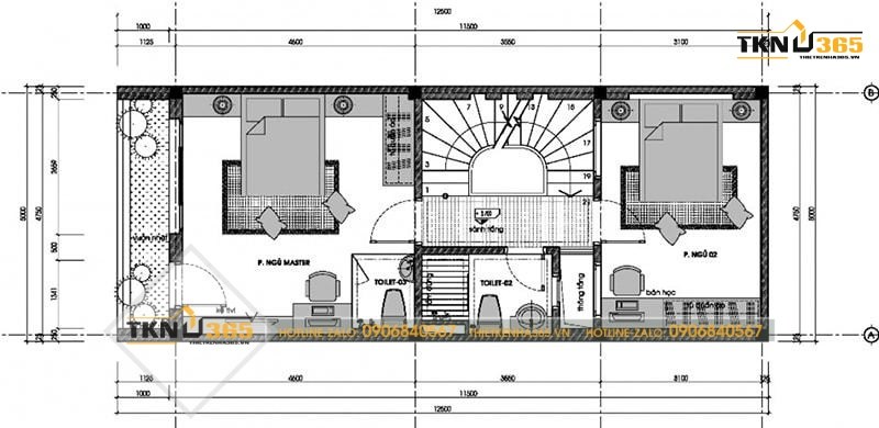 Mặt bằng tầng 2 nhà phố mặt tiền 6m tại Thanh Trì
