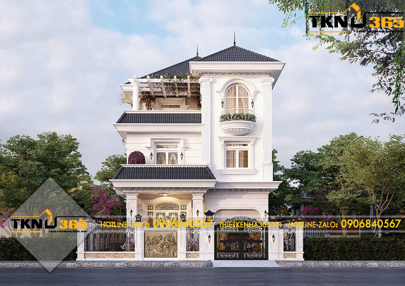 Thiết kế biệt thự 3 tầng kiểu Pháp cổ điển 8x14m cho chị Ánh ở Vĩnh Long