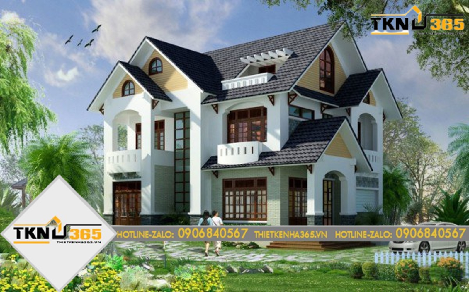 Mẫu thiết kế nhà 2 tầng mái thái 4 phòng ngủ 140m2