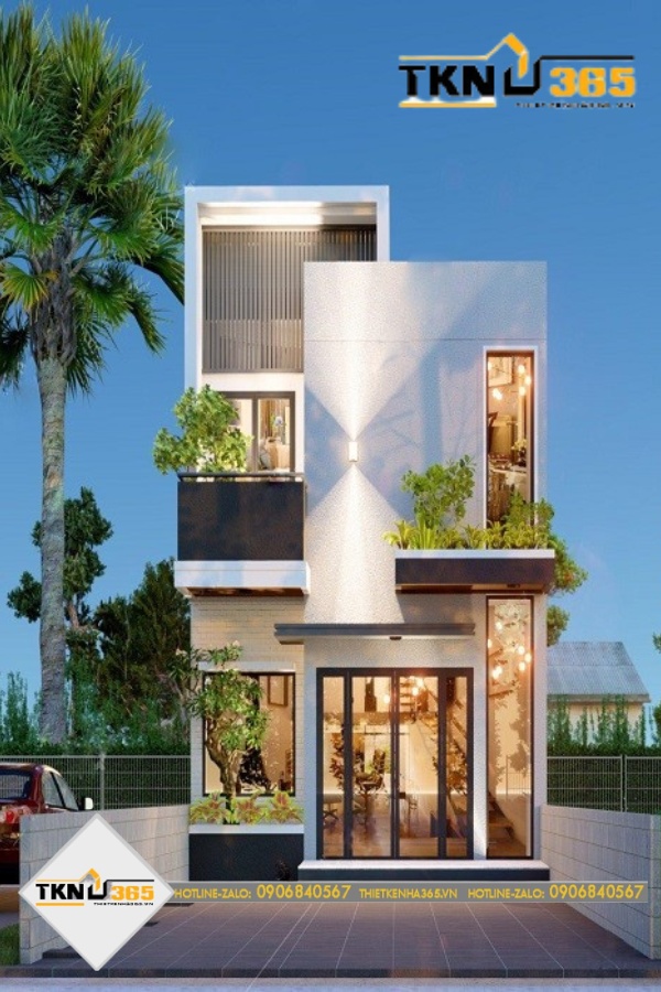 Thiết kế nhà 2 tầng 4 phòng ngủ diện tích 60m2 hiện đại, đơn giản