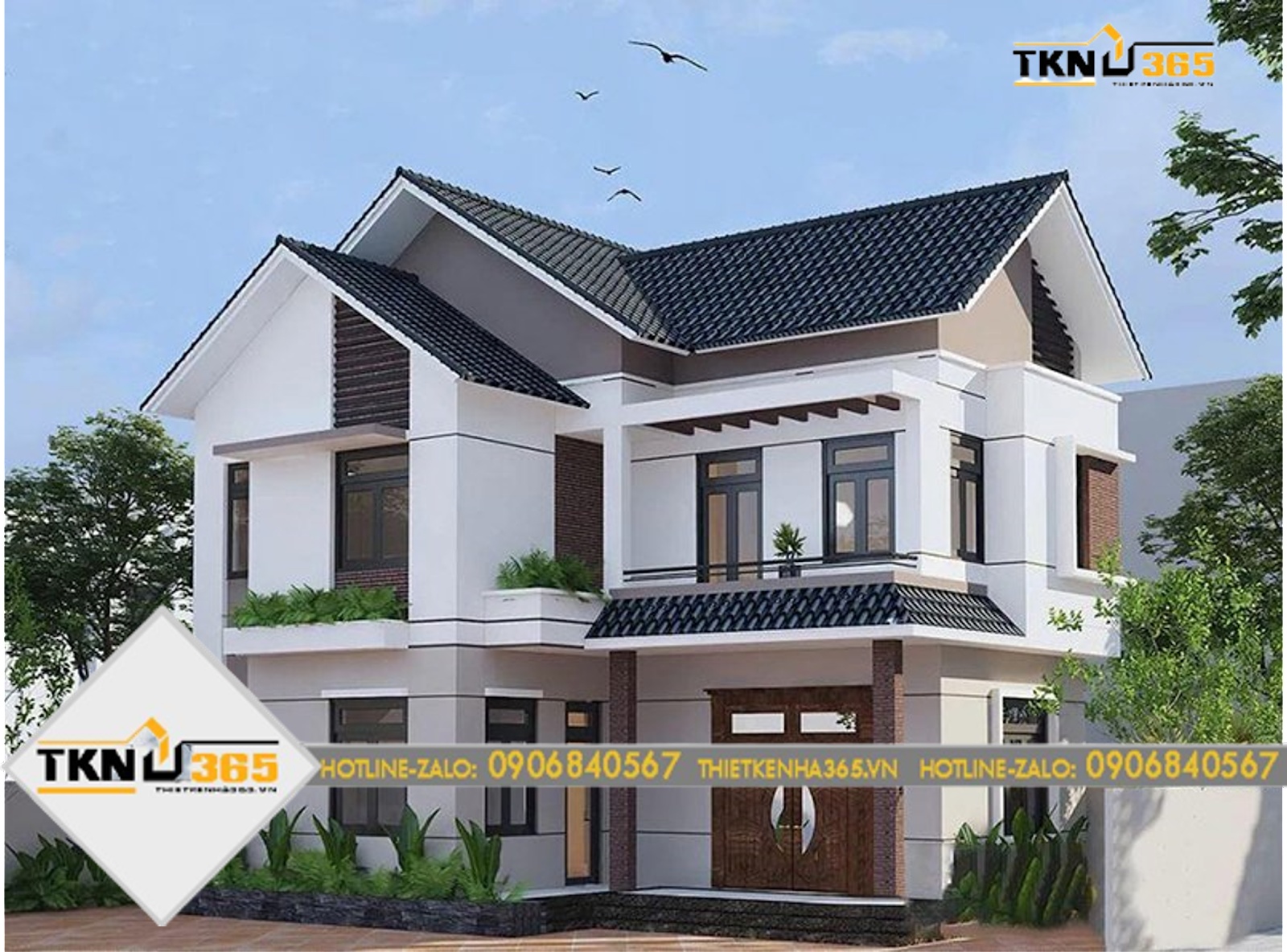 Bản vẽ thiết kế nhà đẹp 2 tầng 4 phòng ngủ rộng thoáng, mát mẻ