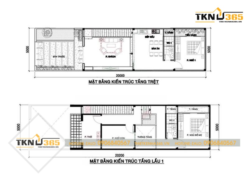 thiết kế nhà ống 50m2 2 tầng