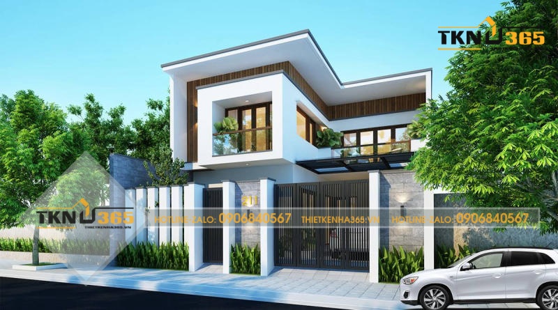 Thiết kế mặt tiền nhà chữ L 2 tầng 50m2