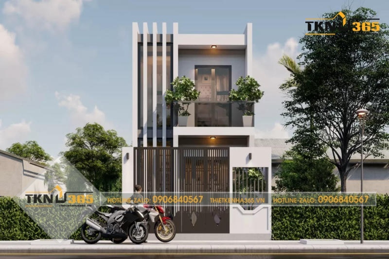 Mẫu nhà 2 tầng 60m2 hiện đại mái bằng