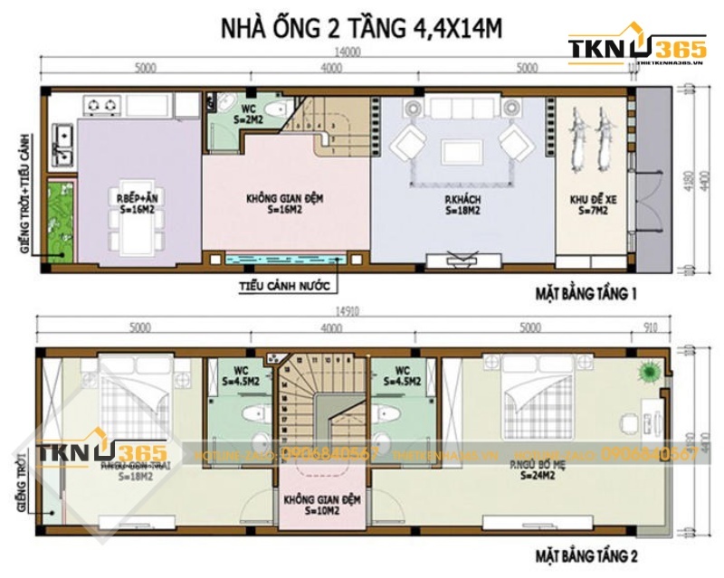Bản vẽ công năng tầng 1 và tầng 2 của thiết kế nhà 60m2