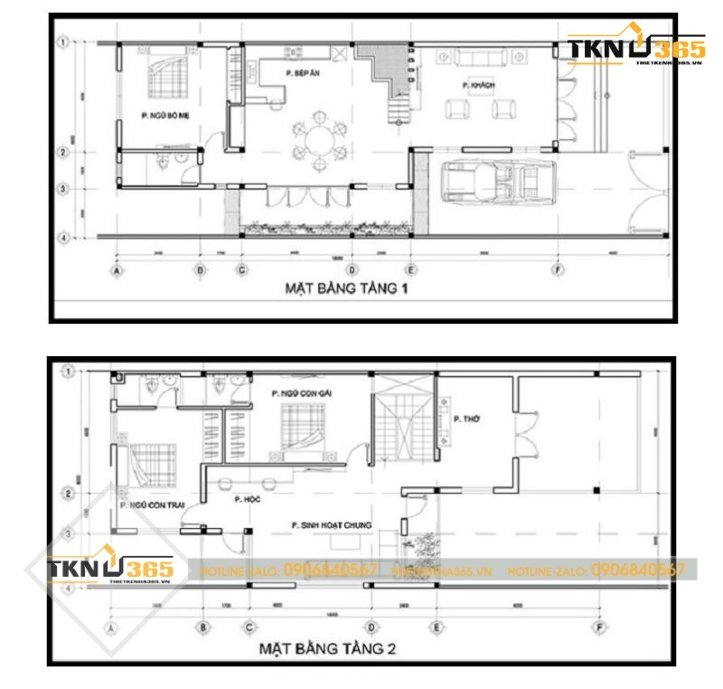 Mặt bằng chi tiết mẫu nhà 2 tầng 60m2