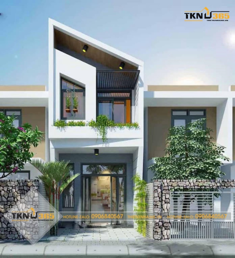 Mẫu thiết kế nhà ống 60m2 mái chéo thu hút