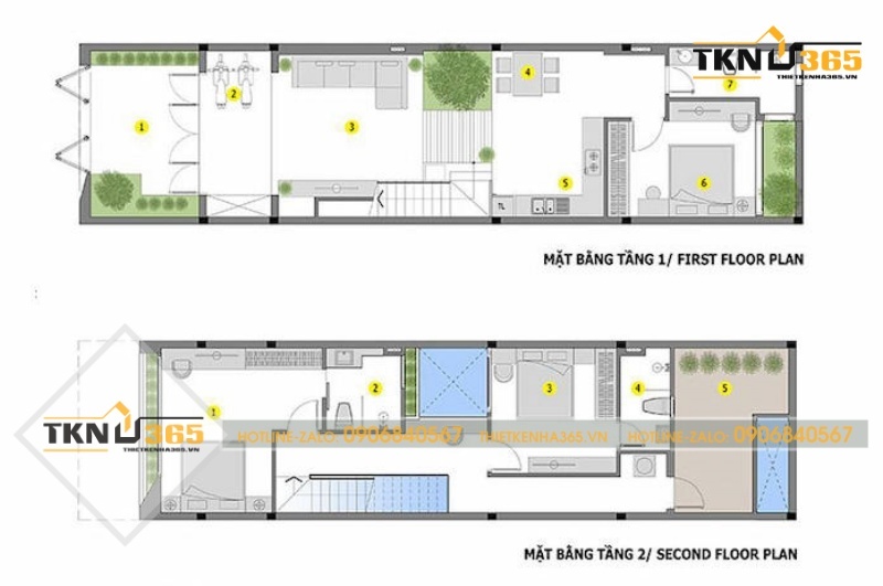 Mặt bằng nhà 2 tầng của kiểu nhà hình khối