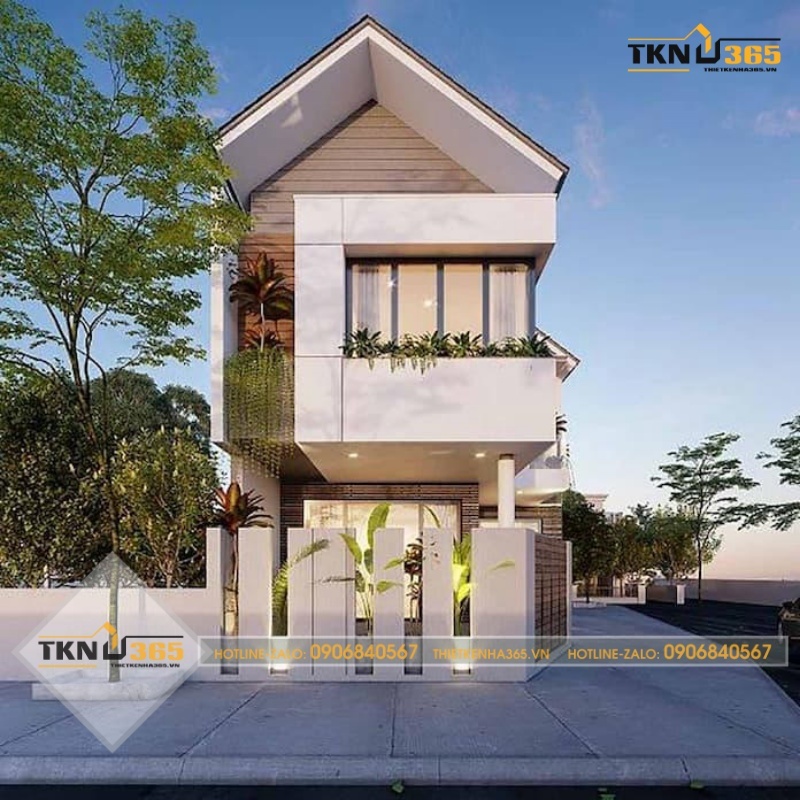 Mẫu thiết kế nhà 2 tầng 60m2 nhiều cây xanh