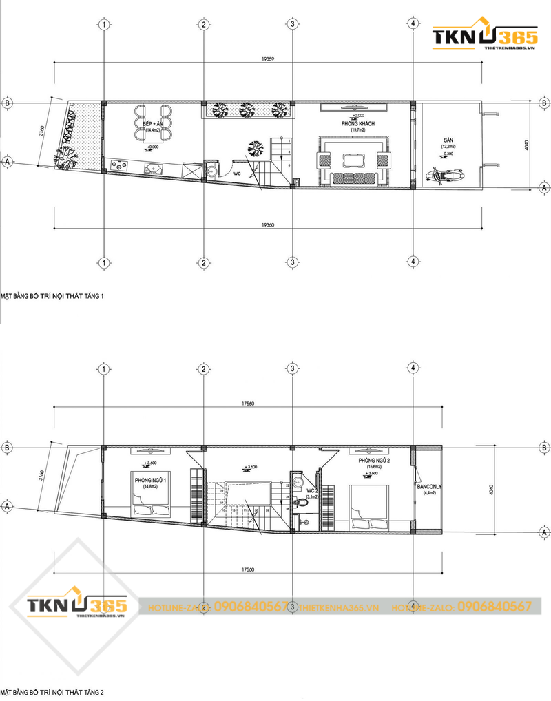 bản vẽ thiết kế nhà 3 tầng 5x10m