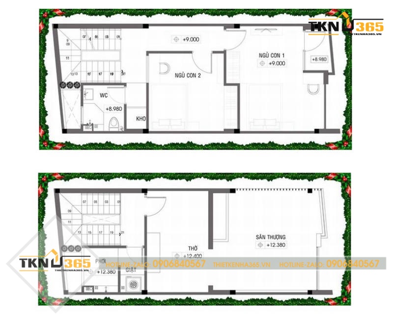 bản vẽ thiết kế nhà 3 tầng 5x10m