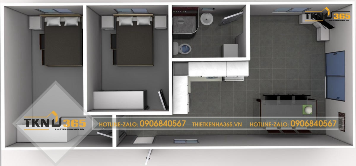 nhà ống 1 tầng 40m2
