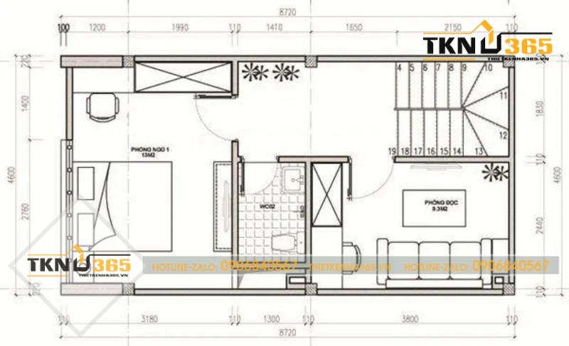 bản vẽ nhà 3 tầng 40m2