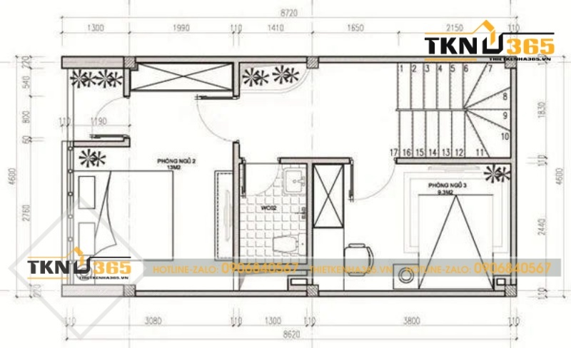 bản vẽ nhà 3 tầng 40m2