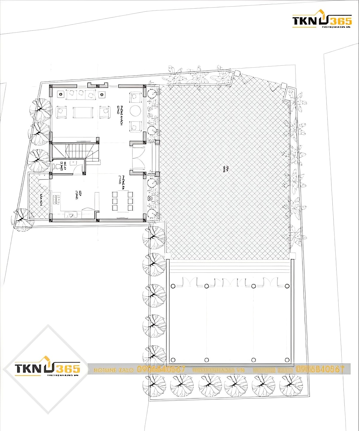Mặt bằng chi tiết nhà ở quê kết hợp nhà thờ họ có sân vườn
