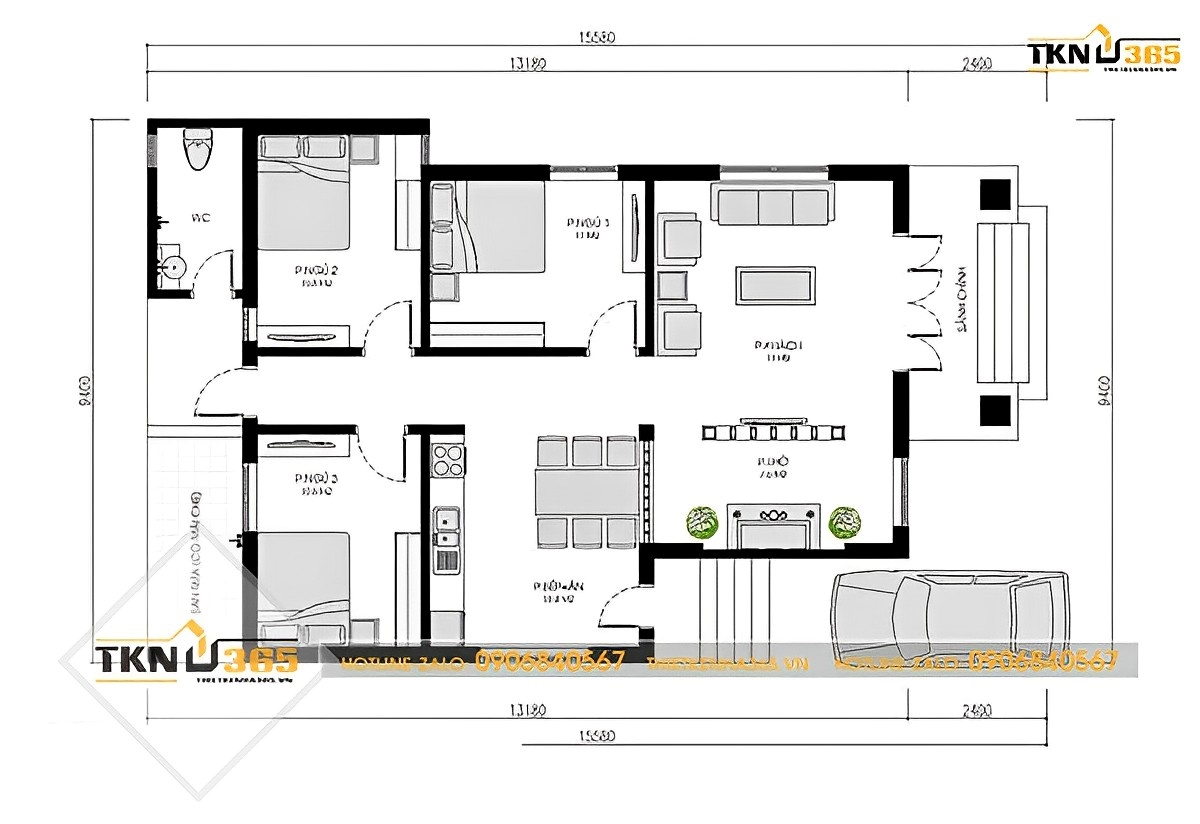 bản vẽ thiết kế nhà 1 tầng