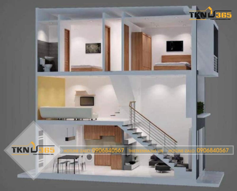 thiết kế nhà ống có gác lửng đẹp