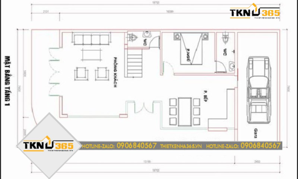 Bản vẽ tầng 1 nhà 2 tầng 2 mặt tiền kinh doanh