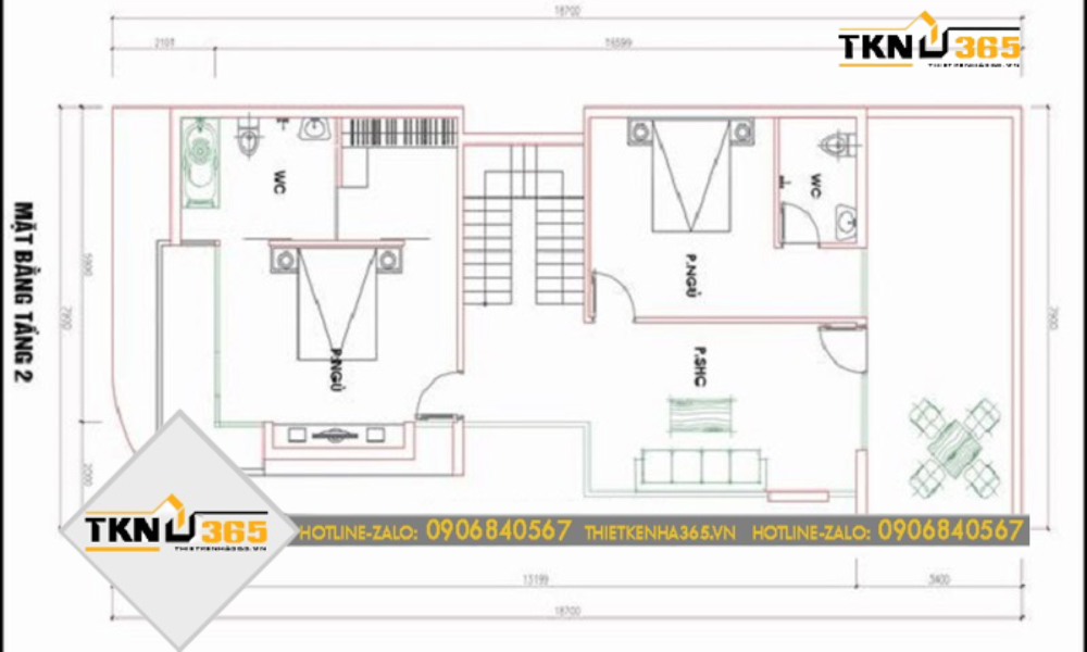 Mặt bằng tầng 2 nhà 2 tầng 2 mặt tiền kinh doanh