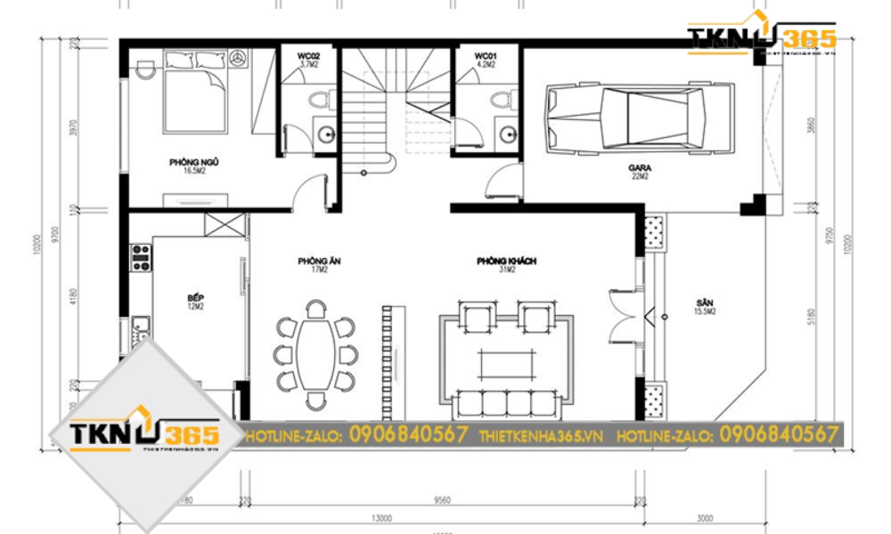 Mặt bằng tầng 1 nhà 3 tầng 2 mặt tiền kinh doanh