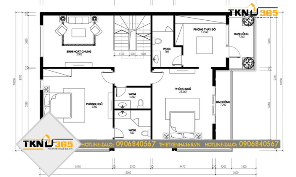 Mặt bằng tầng 2 nhà 3 tầng 2 mặt tiền kinh doanh