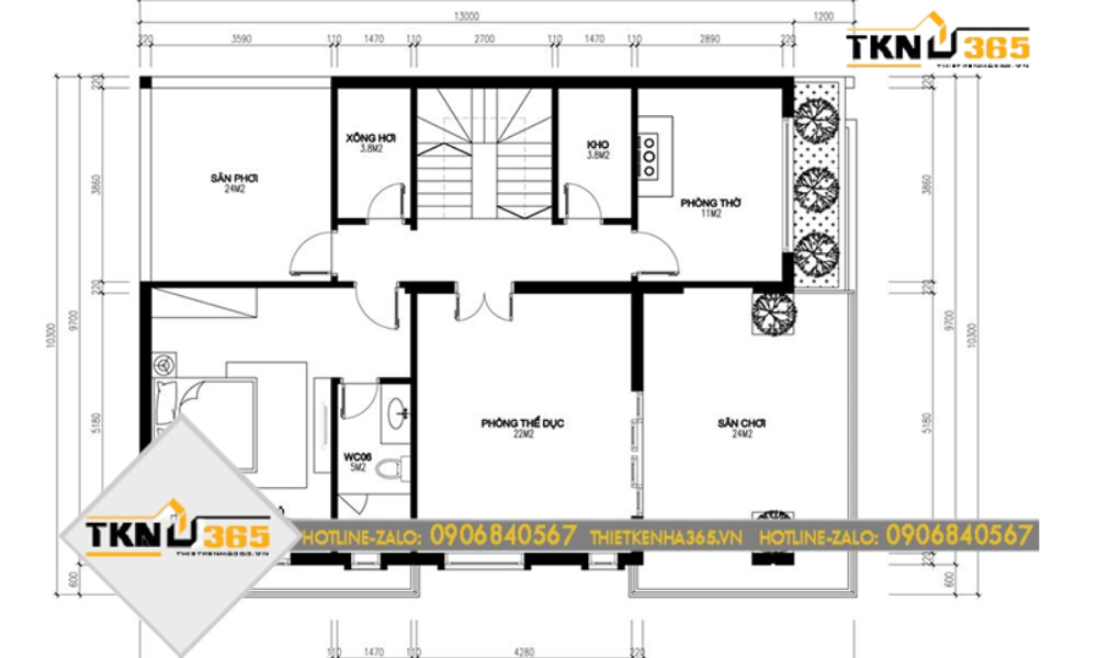 Mặt bằng tầng 3 nhà 3 tầng 2 mặt tiền kinh doanh
