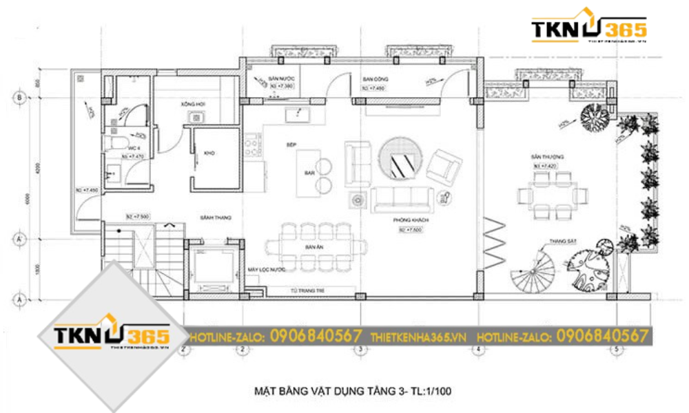 Mặt bằng tầng 3 nhà 4 tầng 2 mặt tiền kinh doanh